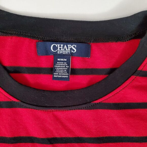 NWT Chaps Women's Long Sleeve T-Shirt Medium Red Black Striped Classic Basic - Picture 3 of 7